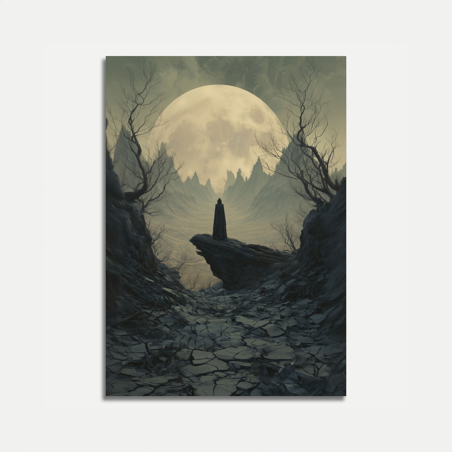 Lone Wanderer Mountain Moon Poster