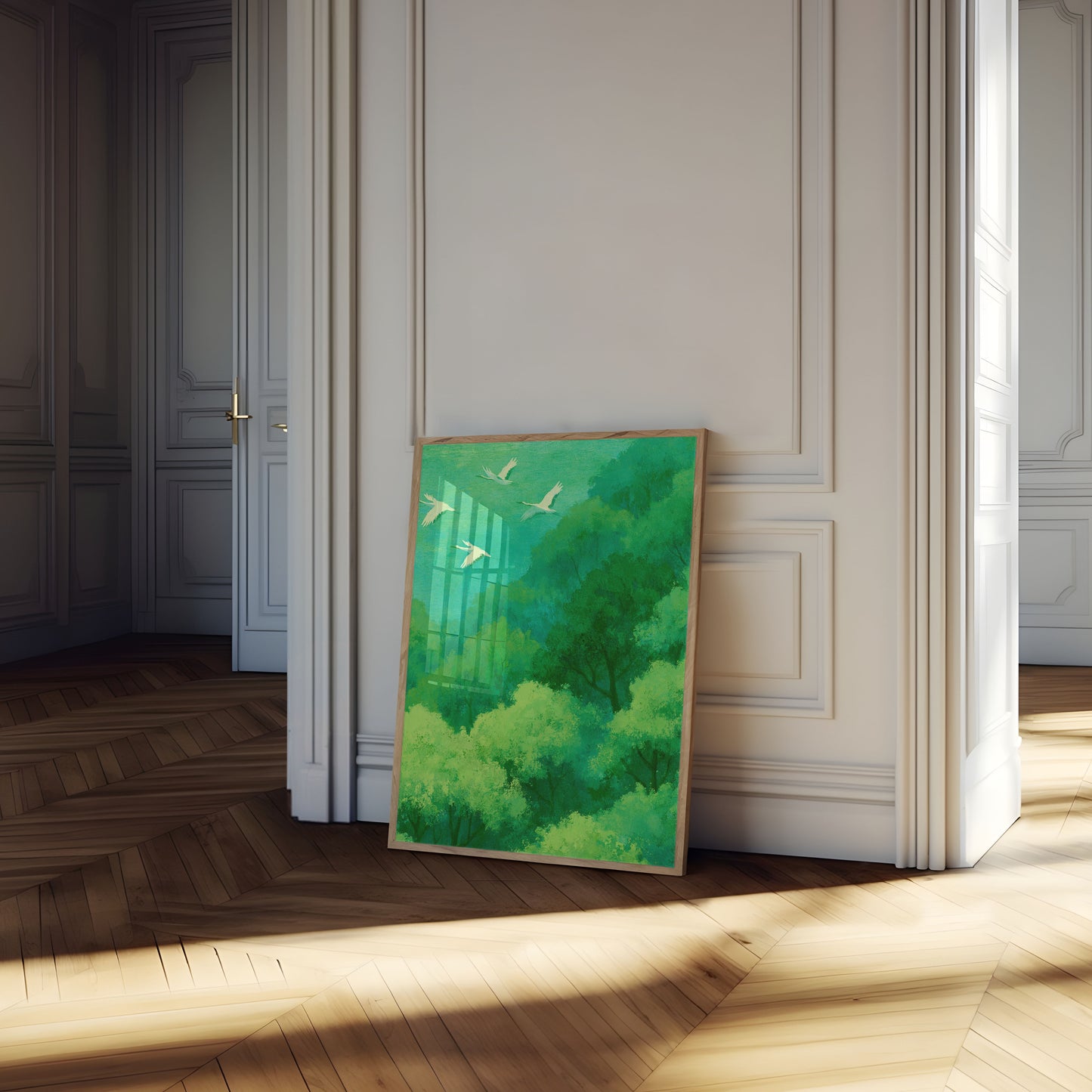 Volare Uccelli Sopra Foresta Poster