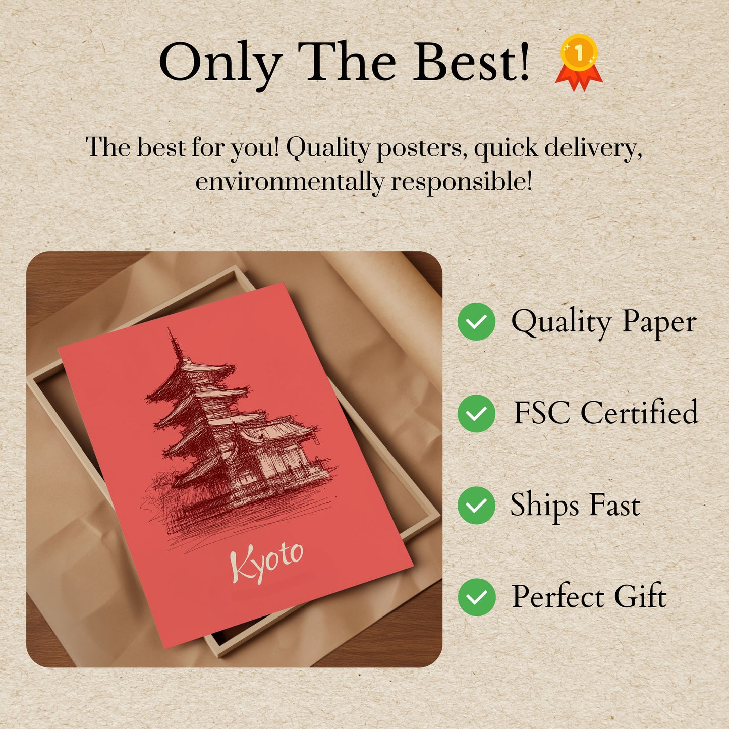 Vintage schets van een Kyoto-tempel poster