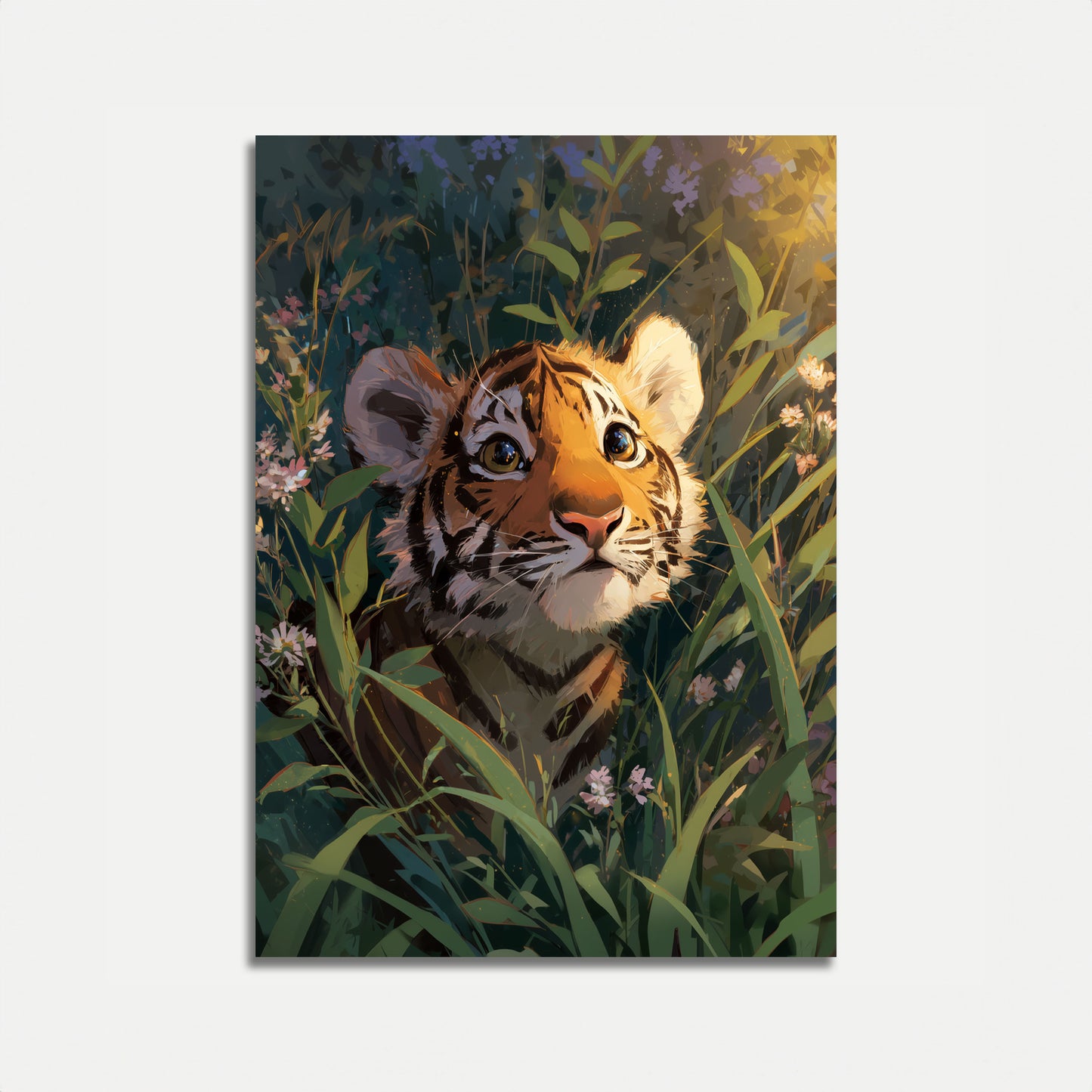 Tiger Cub in Wildflowers Poster
