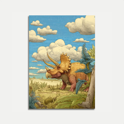Golden Triceratops Prehistoric Landscape Poster