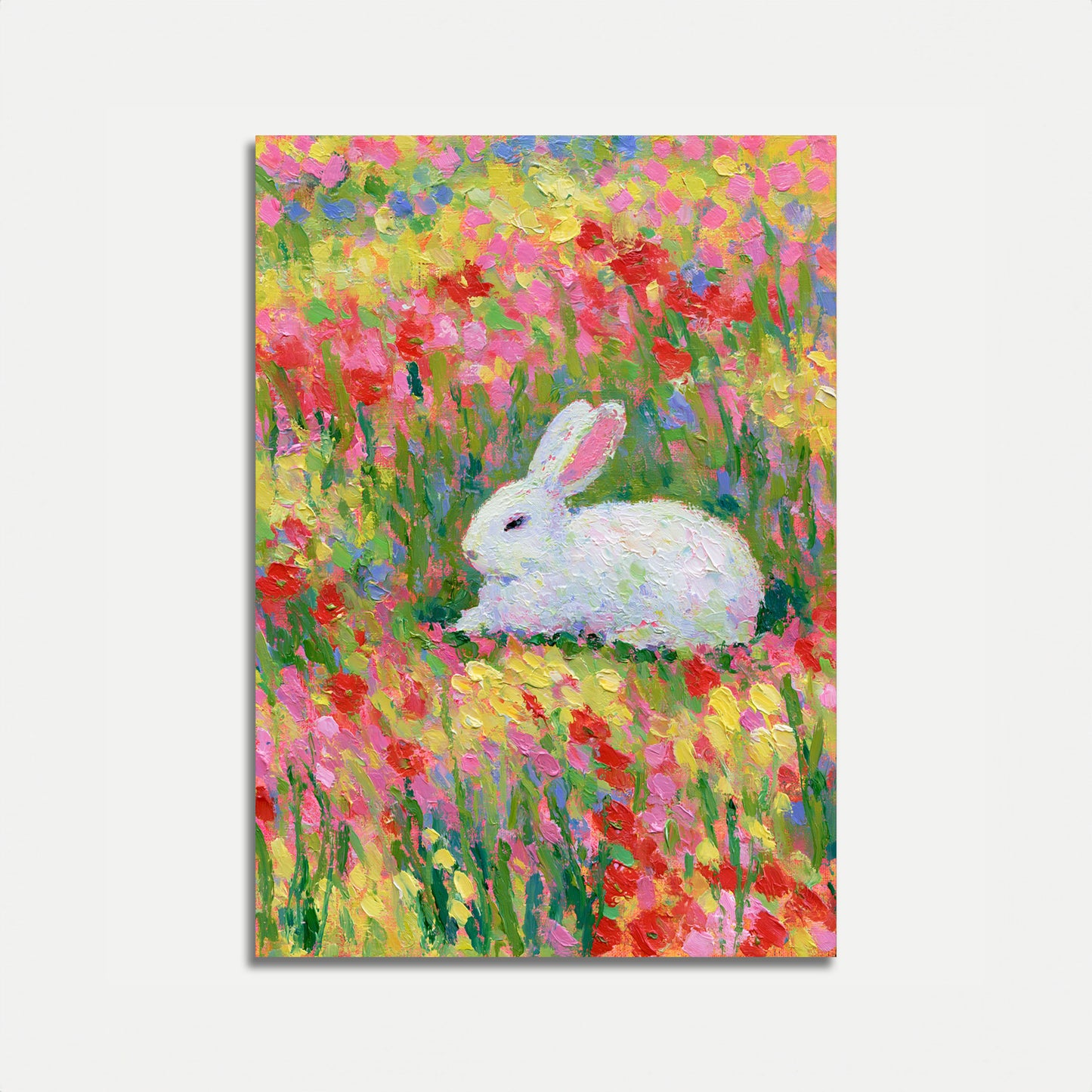 White Rabbit in Flower Field Poster