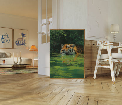 Poster della Tigre che Nuota nell'Acqua della Giungla