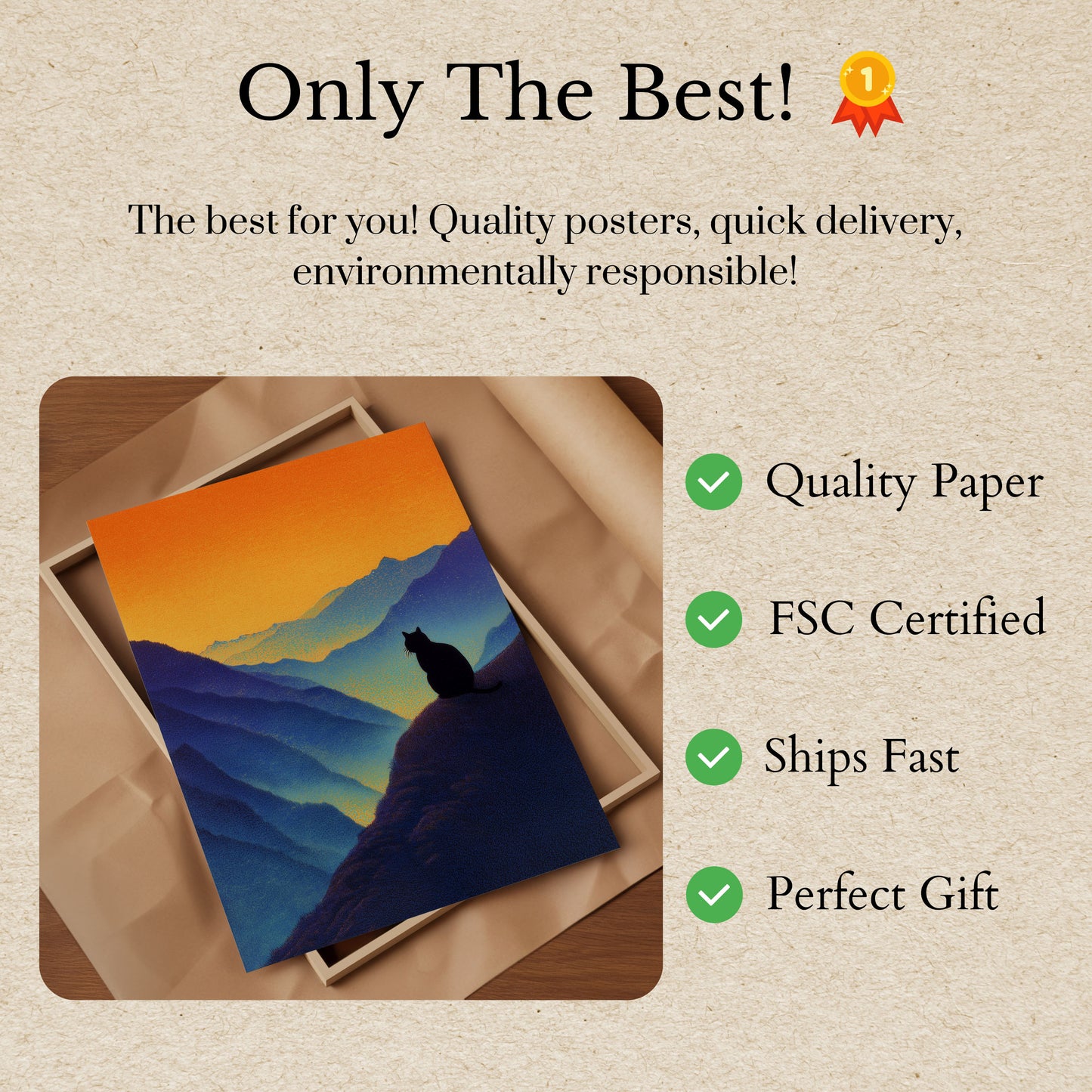 Pôster de Gato Observando o Pôr do Sol na Montanha