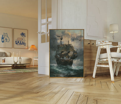 Stormy Pirate Ship Nautical Poster