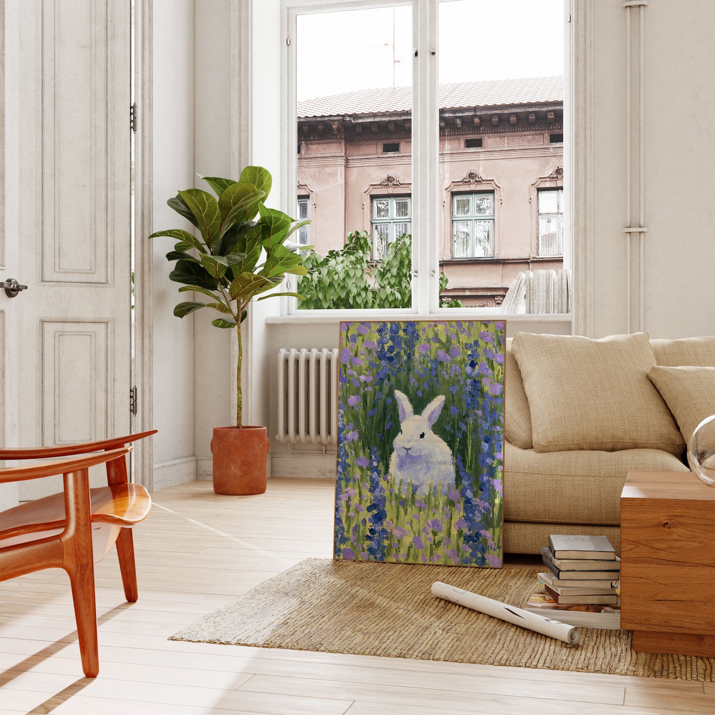 Plakat: Hvit Kanin i Lavendelfelt