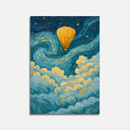 Hot Air Balloon Starry Night Poster