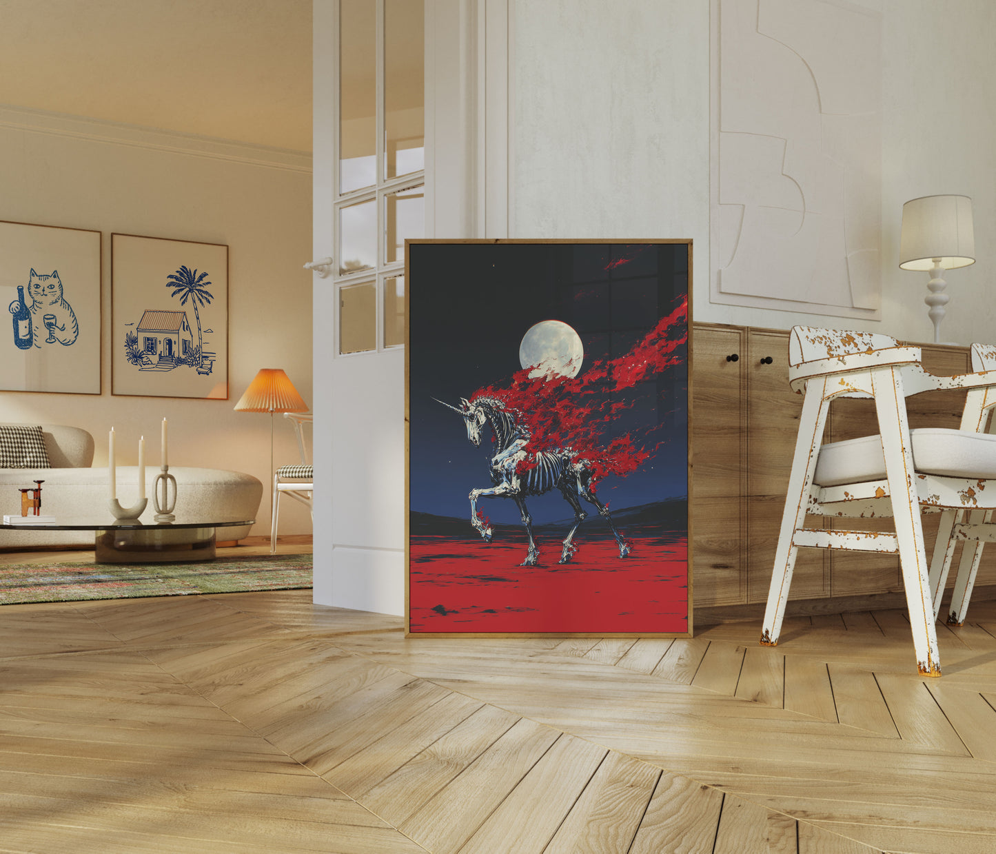 Skeletal Unicorn Moonlight Poster