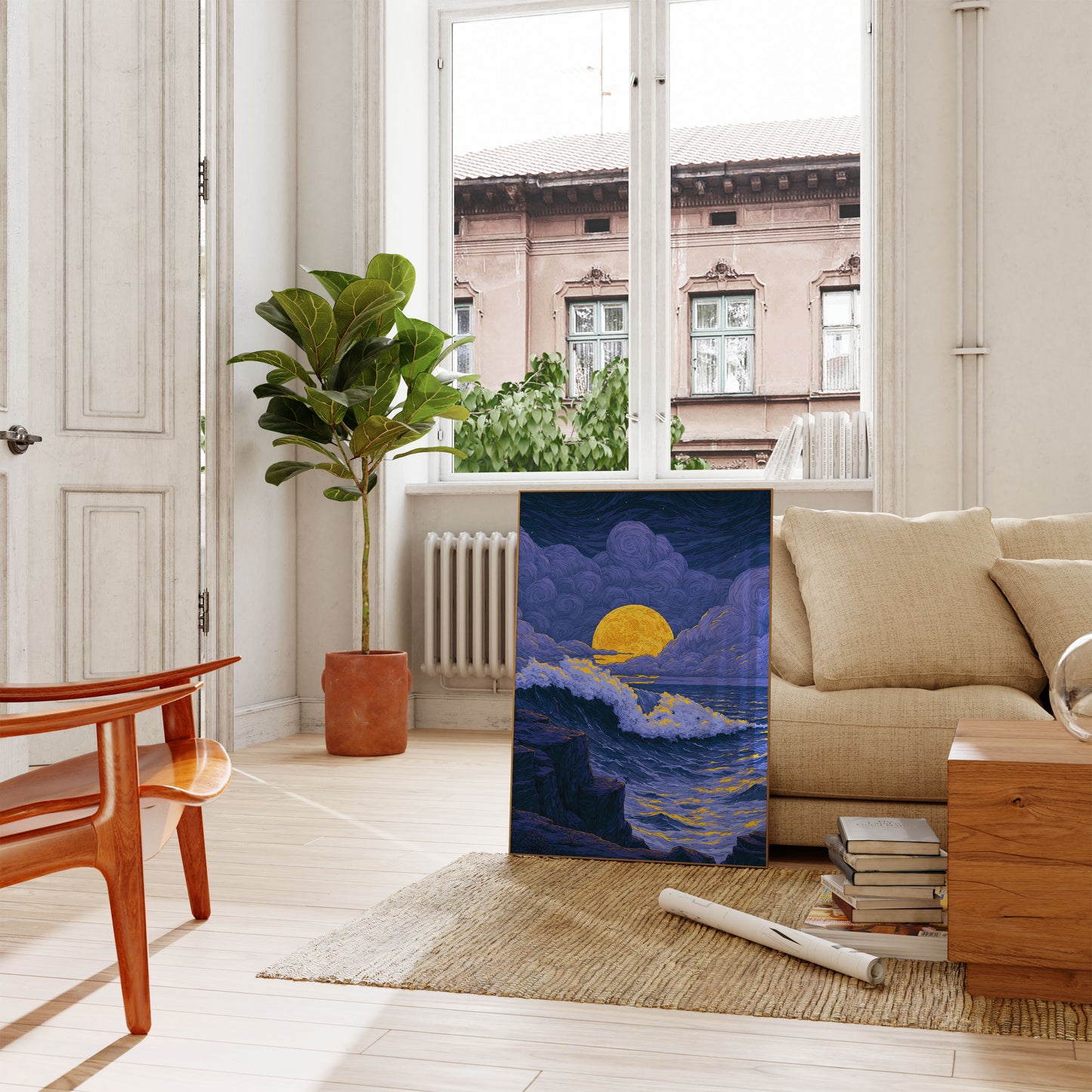 Måneskinsop havbølger plakat