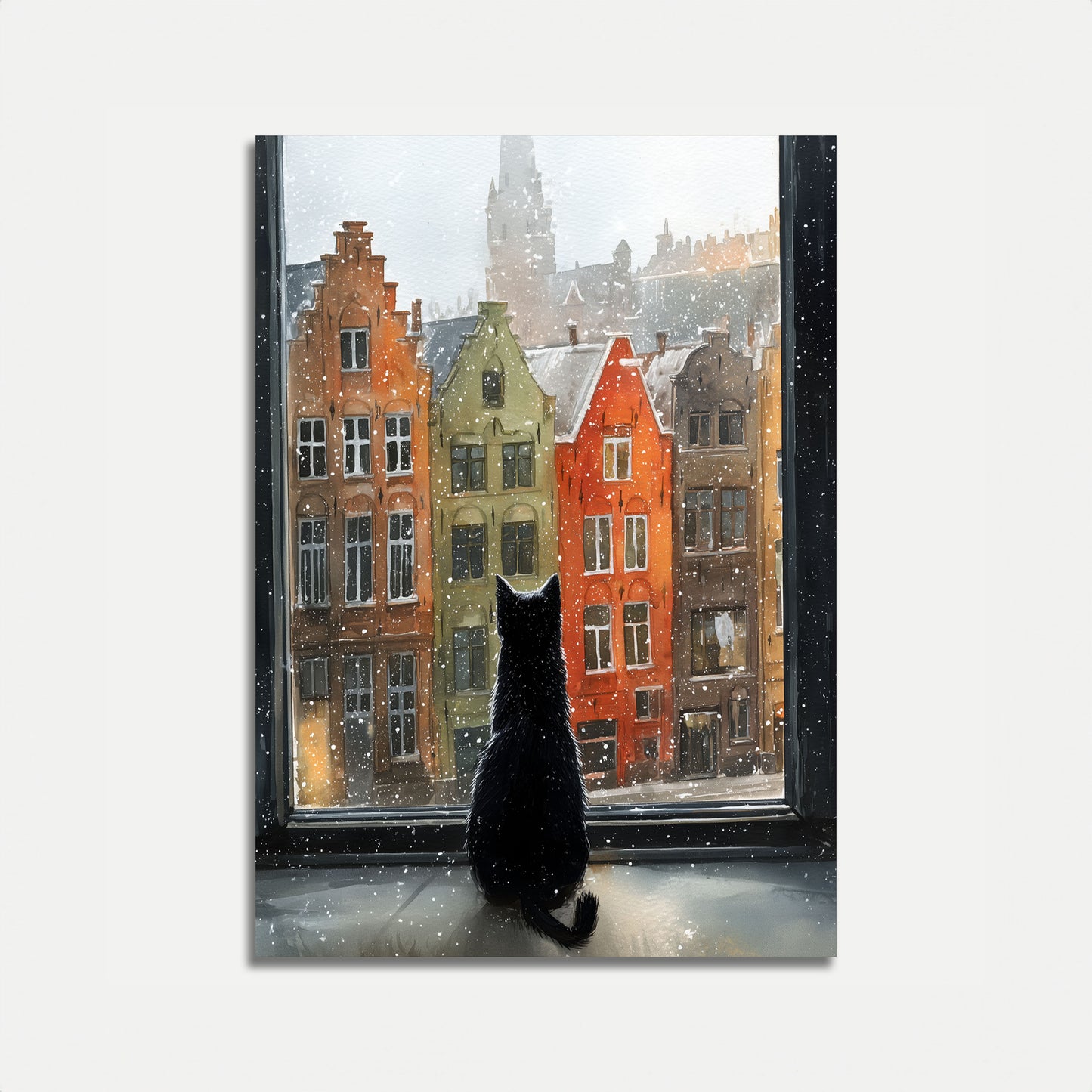 Black Cat Winter Window Poster