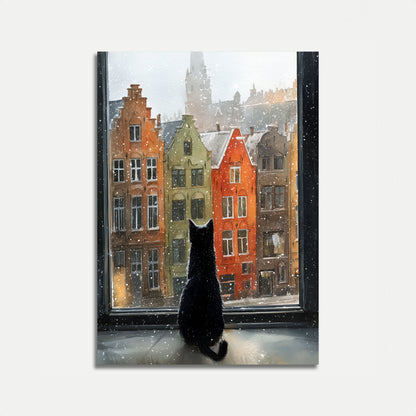 Black Cat Winter Window Poster
