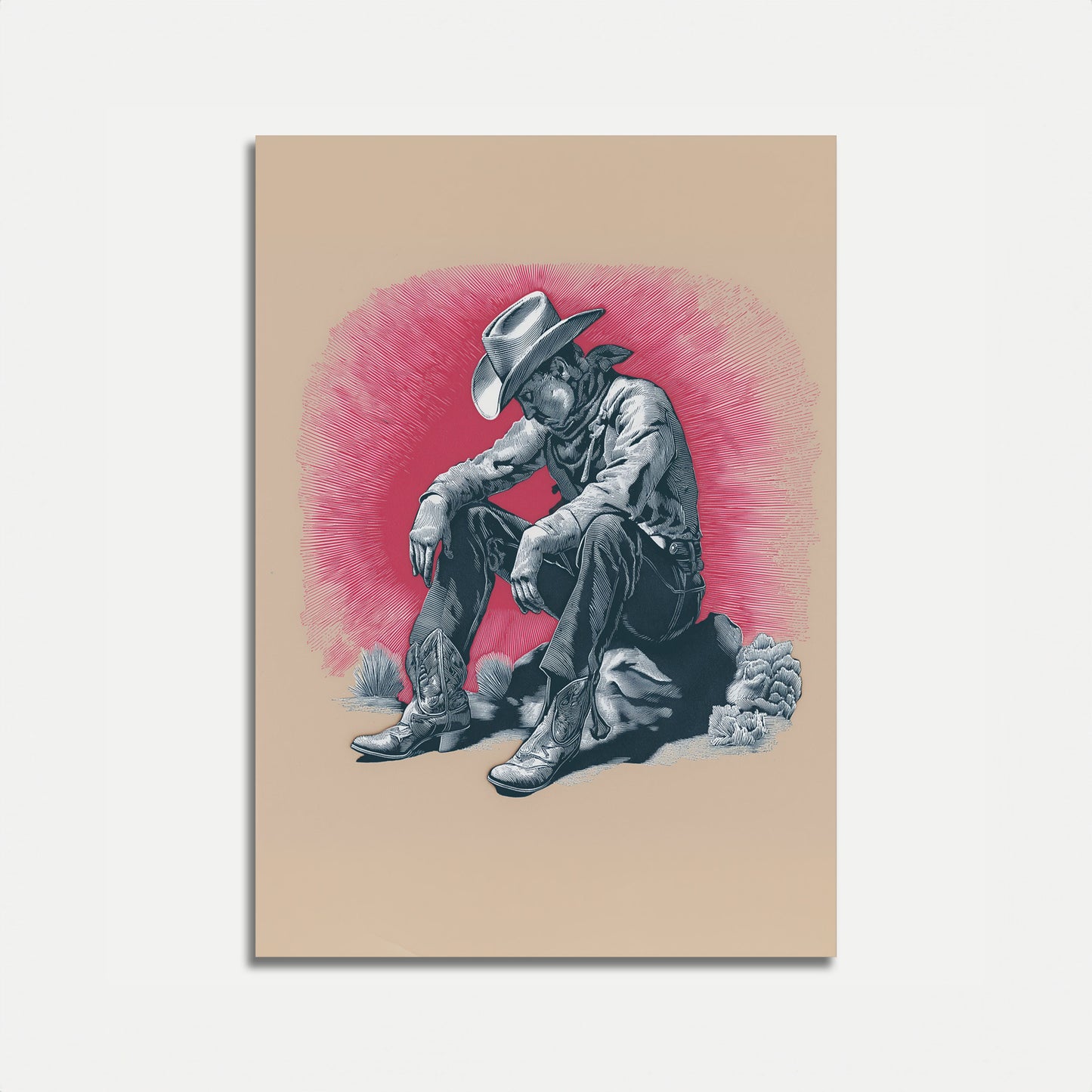 Ensam Cowboy som vilar Affisch