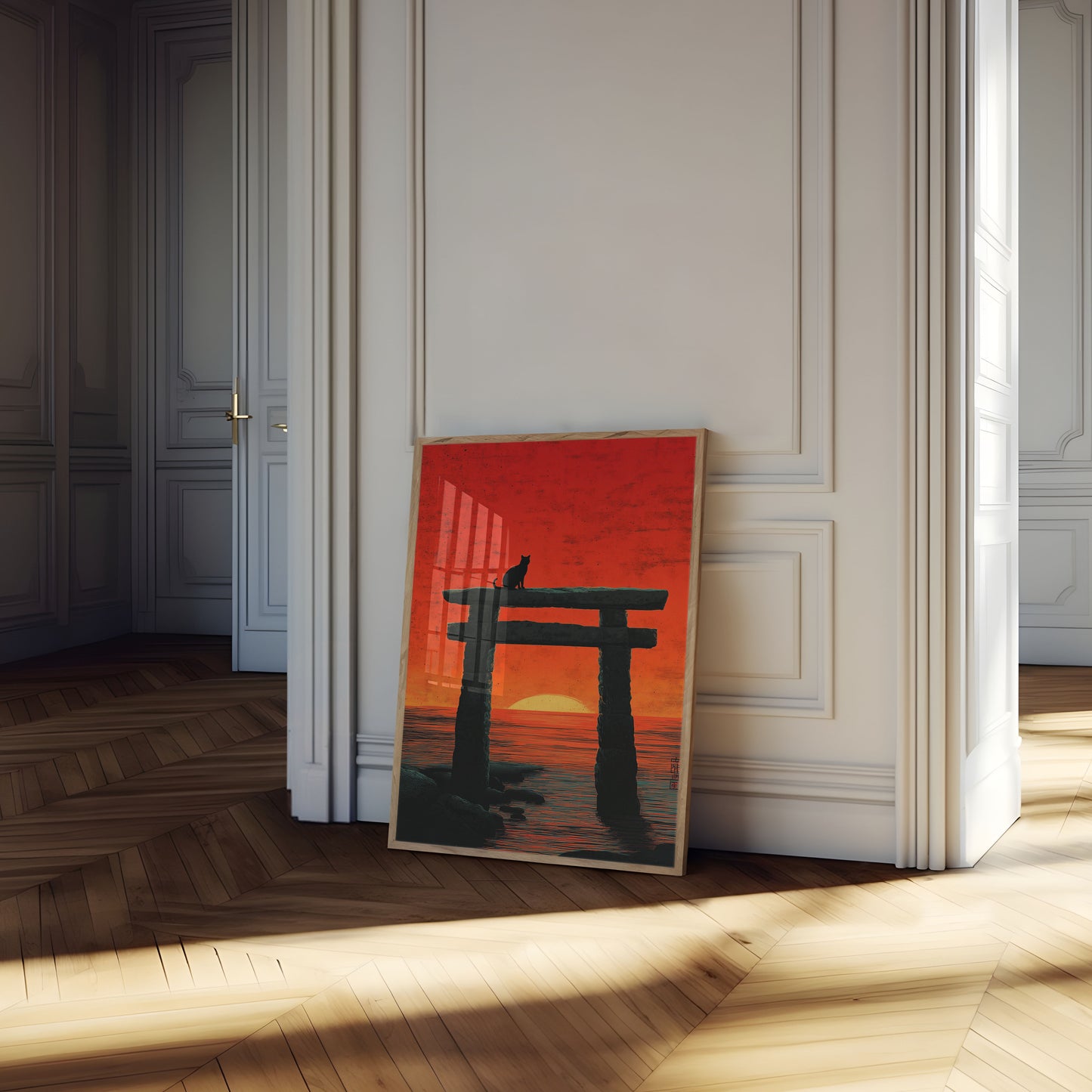 Cat and Torii Gate Sunset Poster