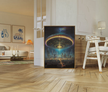 Alien Mothership City Invasion Poster