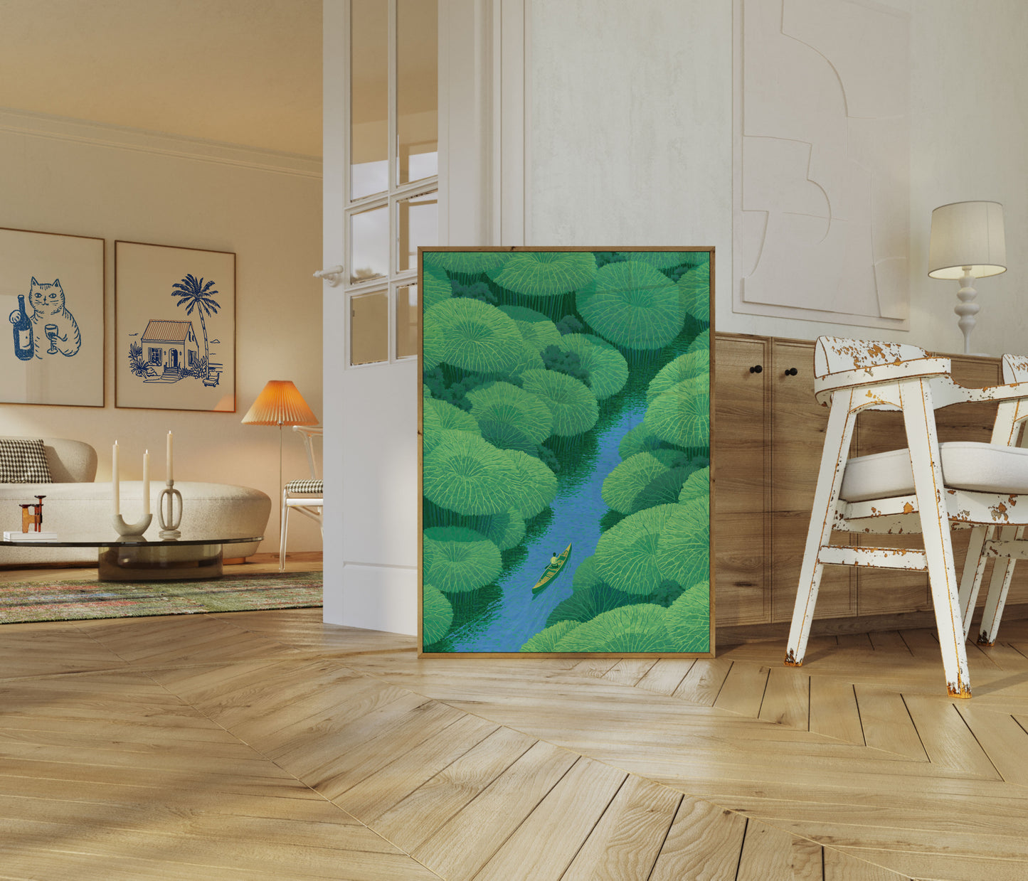 Canoe Through Lily Pads Poster