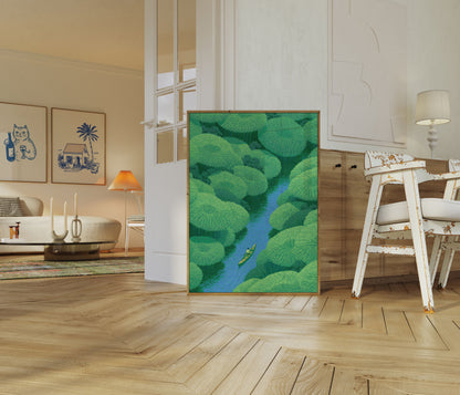 Canoe Through Lily Pads Poster