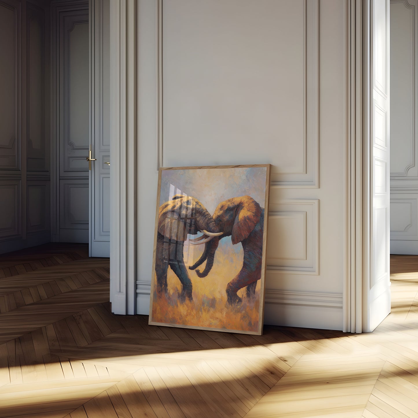Affiche Deux Éléphants Se Touchant la Trompe