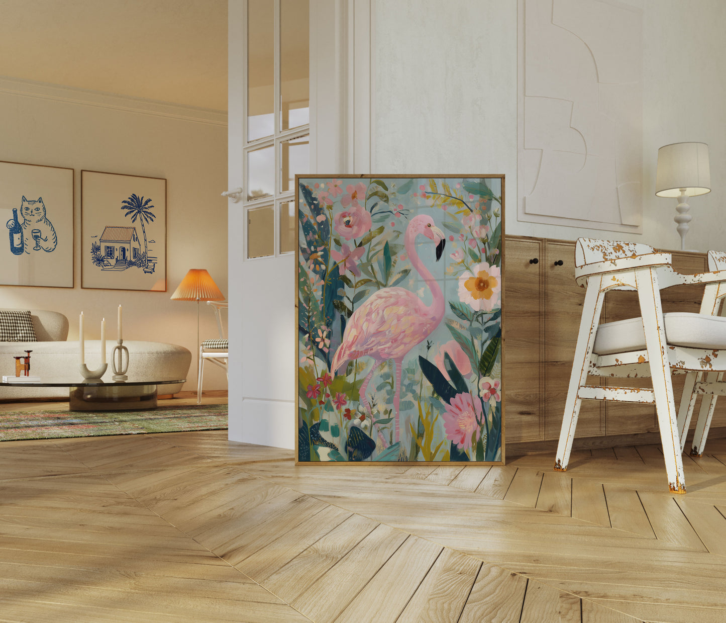 Pink Flamingo Garden Poster