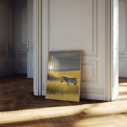 Lone Zebra Grassland Sunset Poster