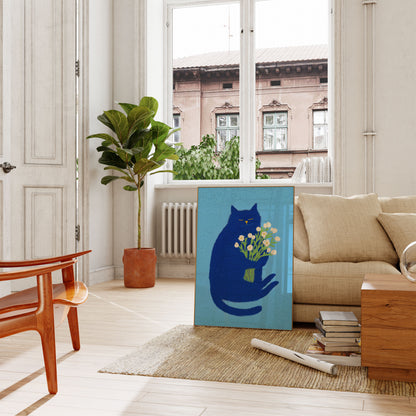 Blue Zen Cat Flower Embrace Poster