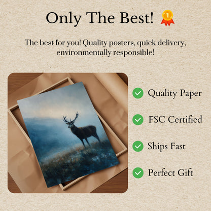 Majestic Deer in Misty Mountains Poster