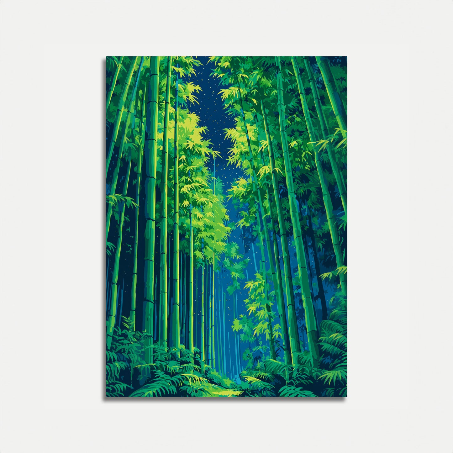 Póster Nocturno del Bosque de Bambú Estrellado