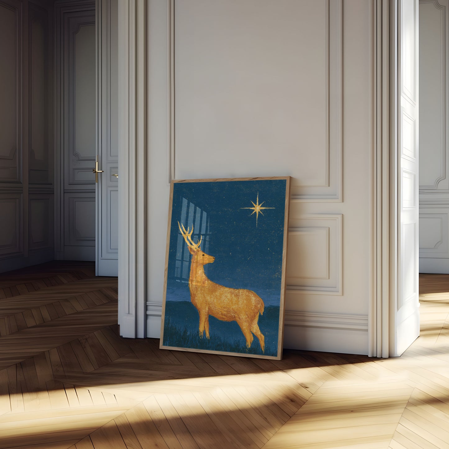 Goldener Hirsch unterm Sternenhimmel Poster