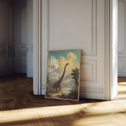 Póster de paisaje de dinosaurios primordiales