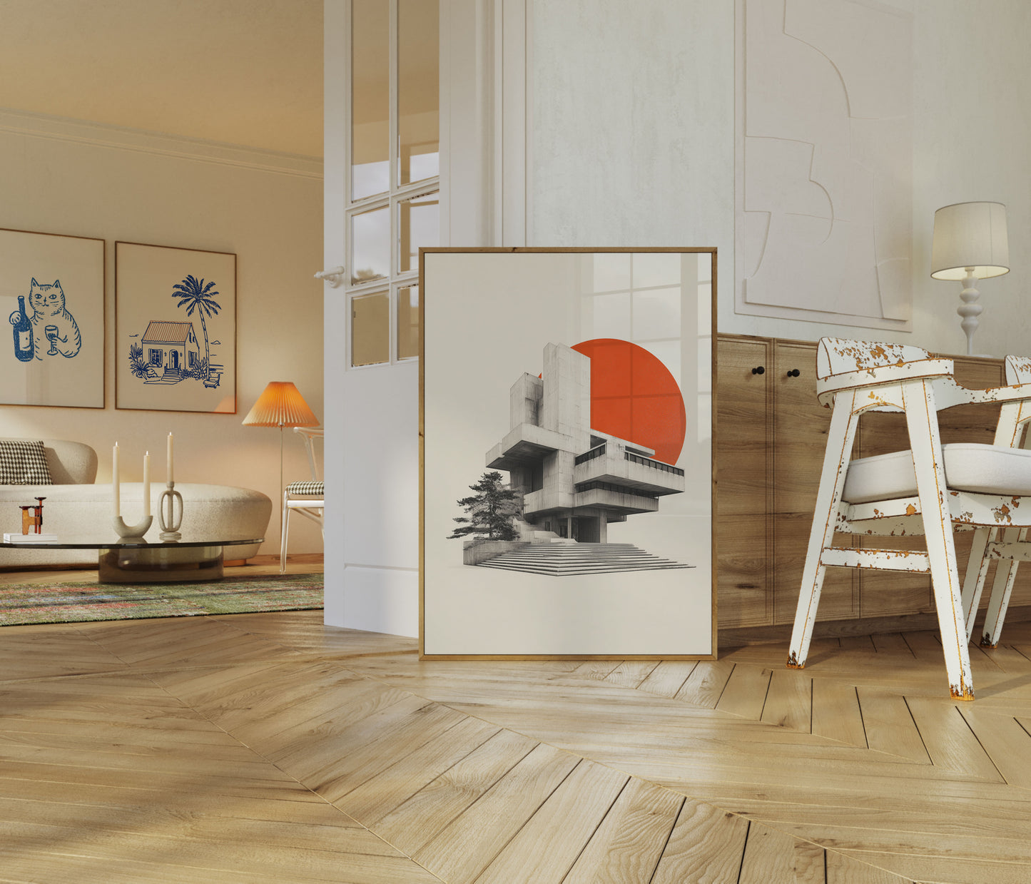 Brutalist Architecture Sunset Poster