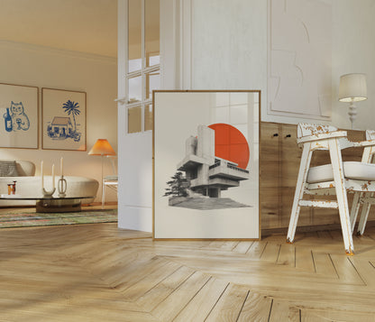Brutalist Architecture Sunset Poster
