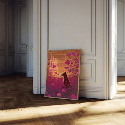 Wolf in Cosmos Flowers Poster