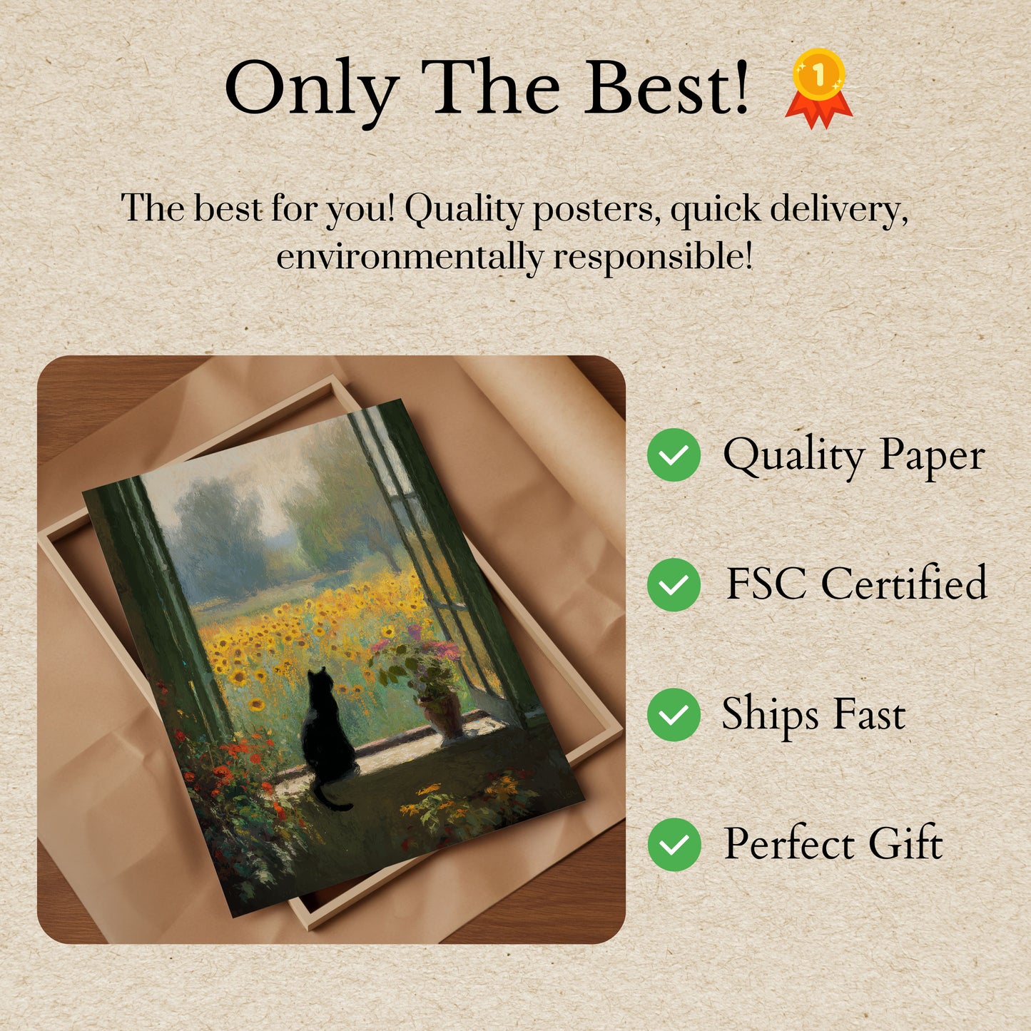 Sunflower Cat Window View Poster