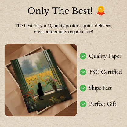 Sunflower Cat Window View Poster