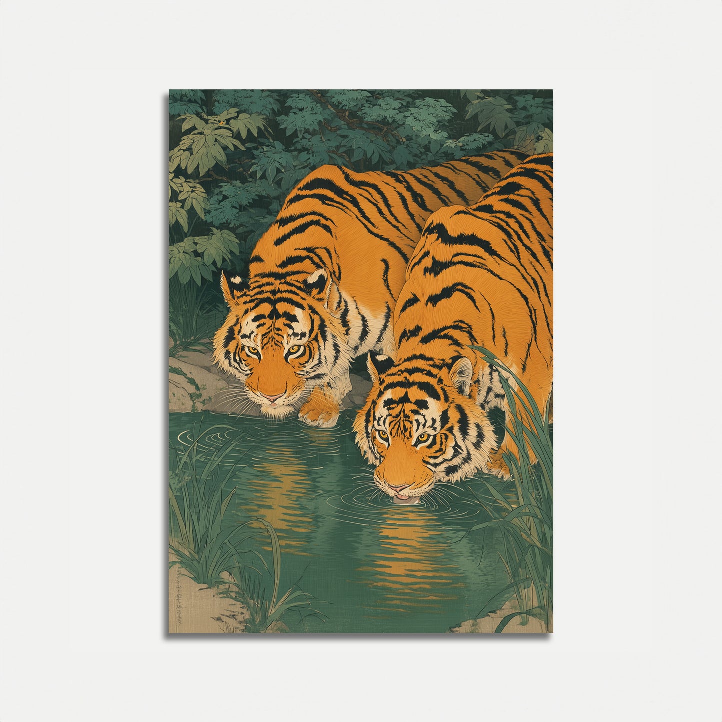 Tiger Family at Watering Hole Poster