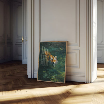 Swimming Tiger in Emerald Waters Poster