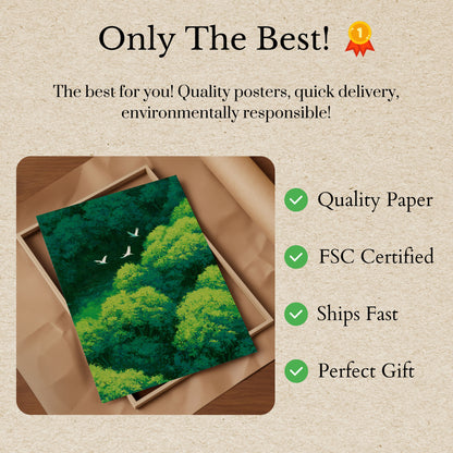 Birds Over Lush Forest Poster