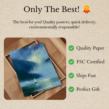Sailboats in Misty Mountains Poster