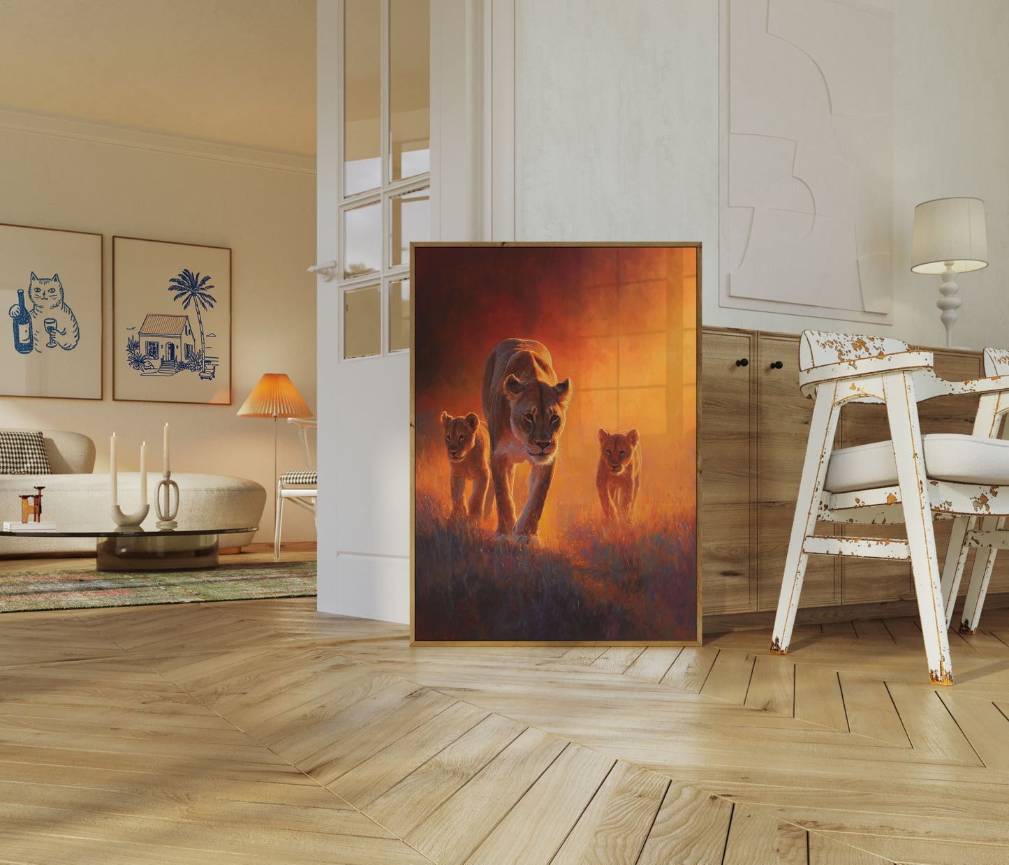 Lion Family Golden Savanna Poster