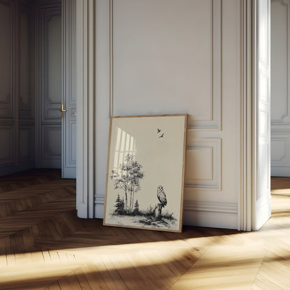 Affiche Paysage Clair de Lune de la Chouette Effraie