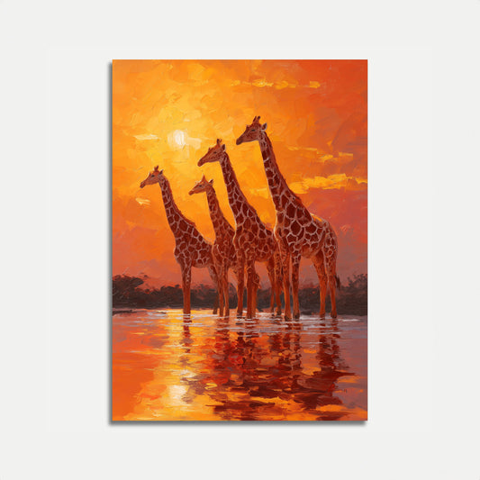 Giraffes at Golden Sunset Poster