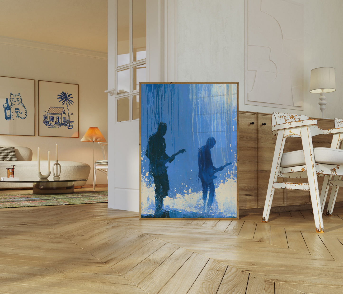 Musicians Playing in Rain Poster