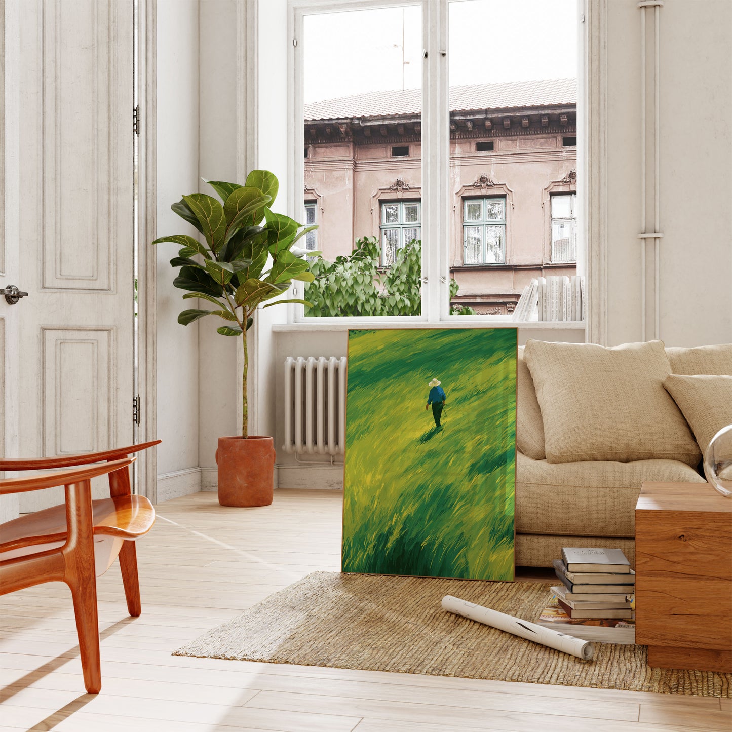 Plakat: Bonde går gennem hvedemark