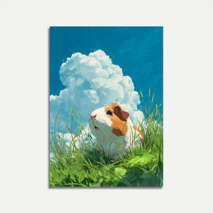 Póster de conejillo de indias con cielo nublado