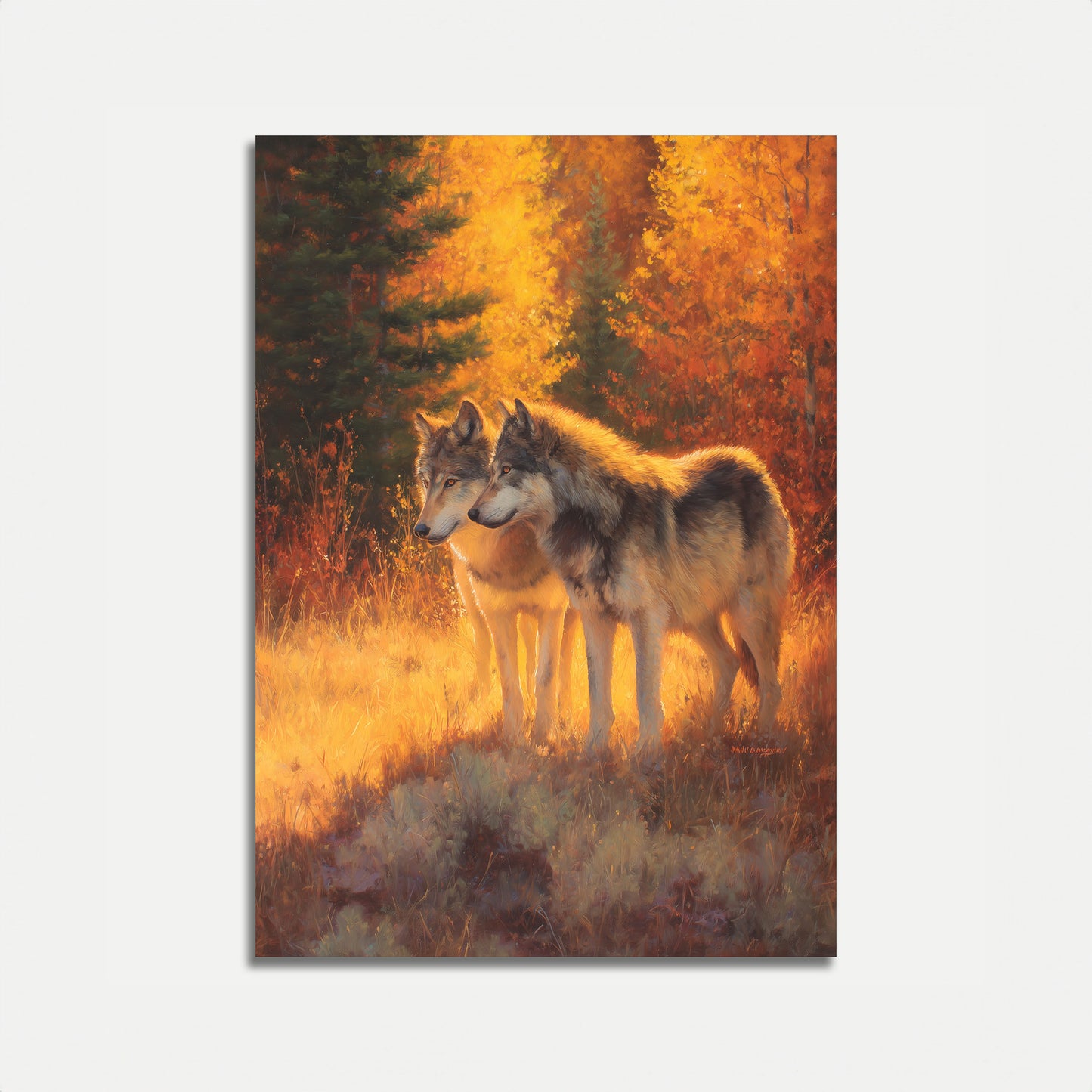 Cartel de Lobos en Bosque de Otoño