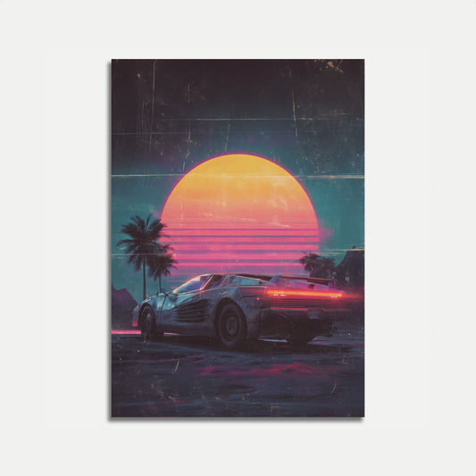 Retro Solnedgang Synthwave Plakat