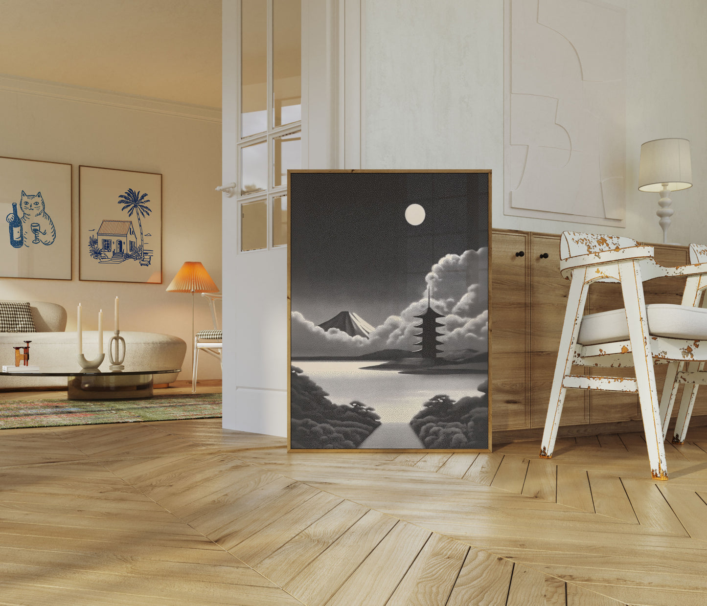 Månelyst Bjerg Pagode Plakat