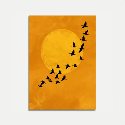 Birds Flying Over Golden Moon Poster