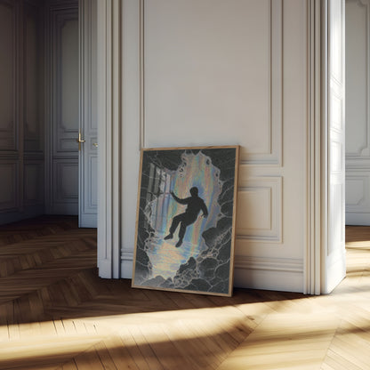 Kletterer greift nach Licht Poster