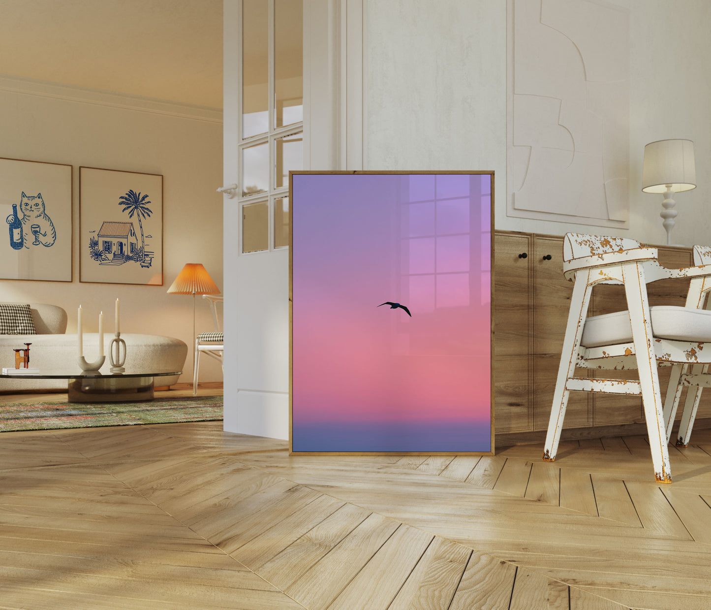Bird Flying at Sunset Poster