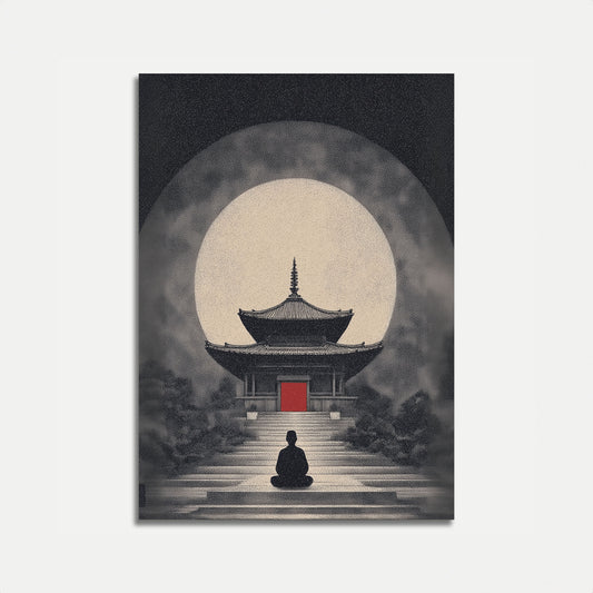 Meditation Temple Under Moonlight Poster